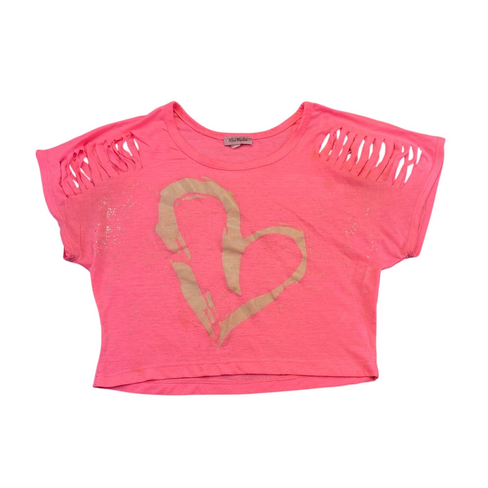 Miss Popular Women's Small Valentine's Day Pink Heart‎ Cut Out Crop Top shirt